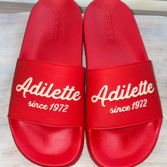 adidas Shoes - Adidas Red and White Adilette Slides- New without tag- retro! ♥️